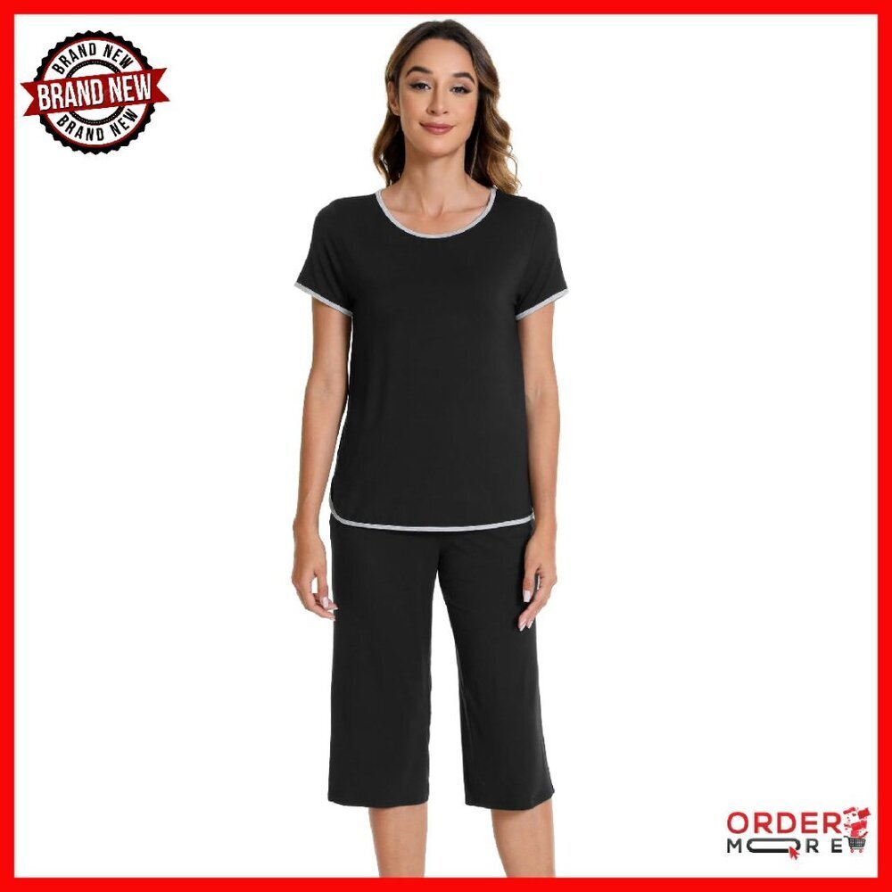 Soft Viscose Bamboo Pajama Set Capri Pants Sleepwear Lounge Comfy